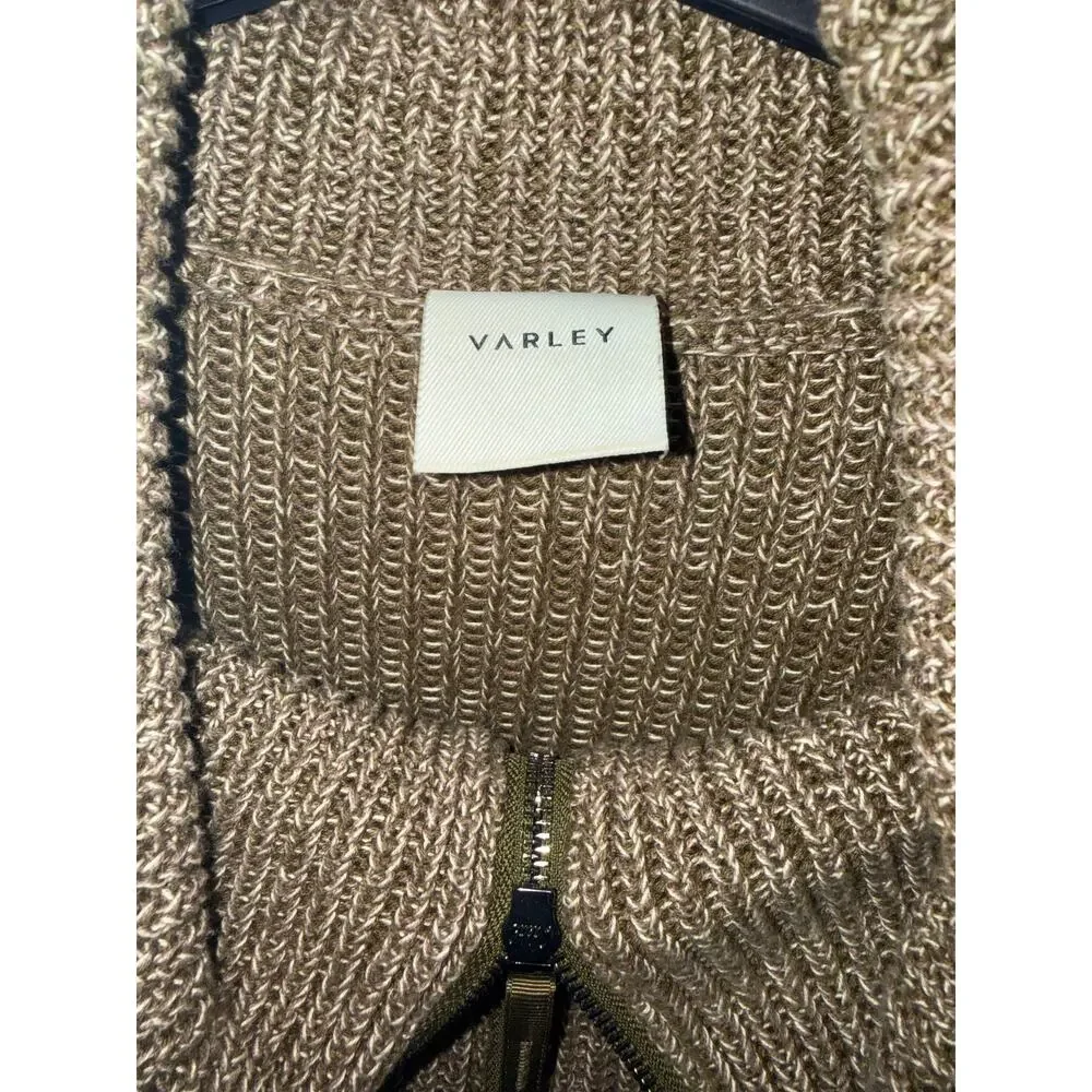 Varley Chunky Knit Quarter Zip Sweater Women Brown Oversized Collar Cozy